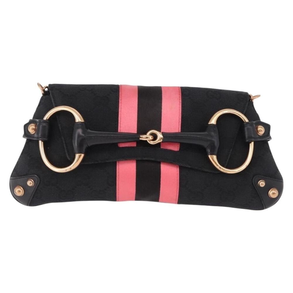 Gucci GG Canvas Bamboo Chain Horsebit Handbag Black